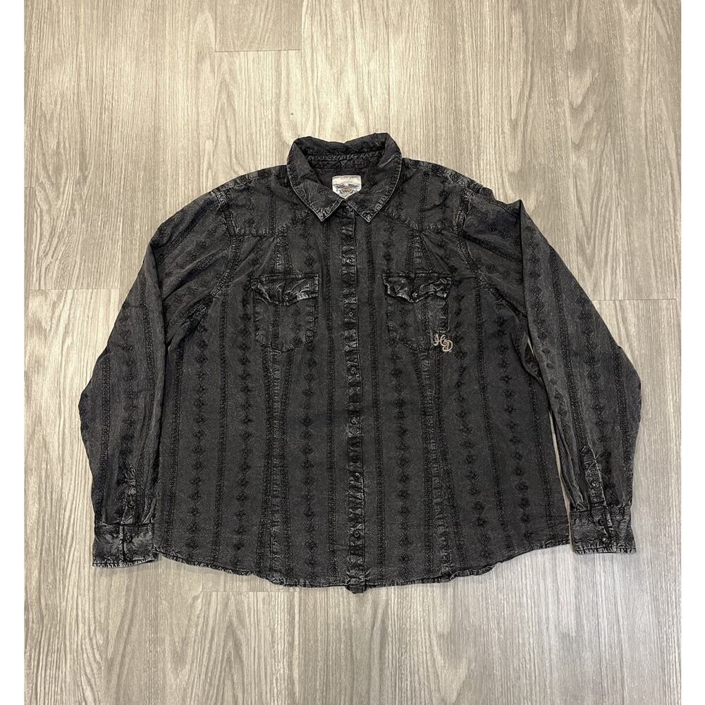 Harley Davidson Iconic Script 2 Pocket Button Shirt Women's 2W Embroidered
